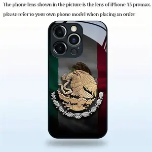 Mexican Golden Eagle Emblem Glass Phone Case, Shockproof Cover for iPhone 17 16 15 14 13 12 11 Pro Max