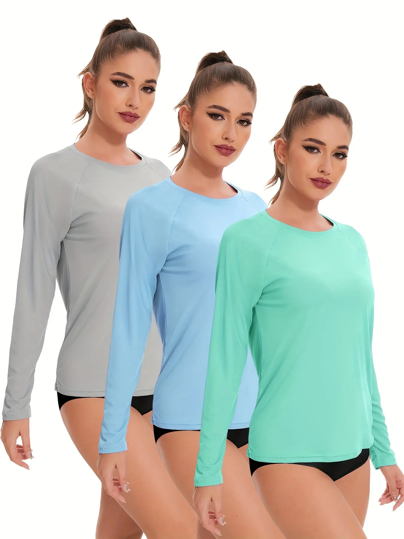 Cymebosilux Women's 3-Pack Long Sleeve Maternity Shirts, Loose-Fit Crew Neck with Side Pockets, UPF 50+ Sun Protection for Hiking & Workout, Outdoor, Maternity Clothes, Basic, Loose-Fitting, 3Hlg