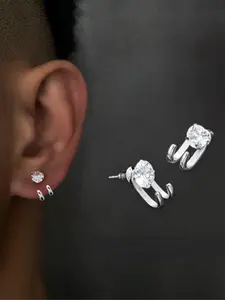 2 round zircon two claw front and rear men's fashionable stainless steel earrings Zircon Stud Earrings
