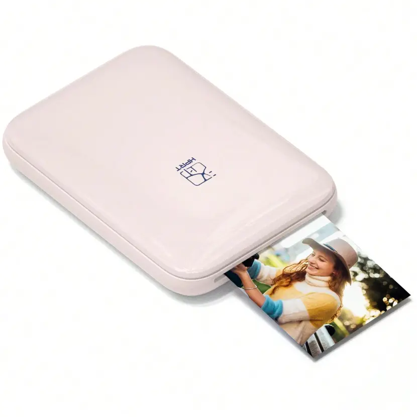HPRT Pink Mini Wireless Inkless Color Photo Printer - A pocket-sized wireless inkless printer for smartphones, featuring 2x3-inch Zink peelable stickers, Bluetooth support, and compatibility with iOS and Android systems.