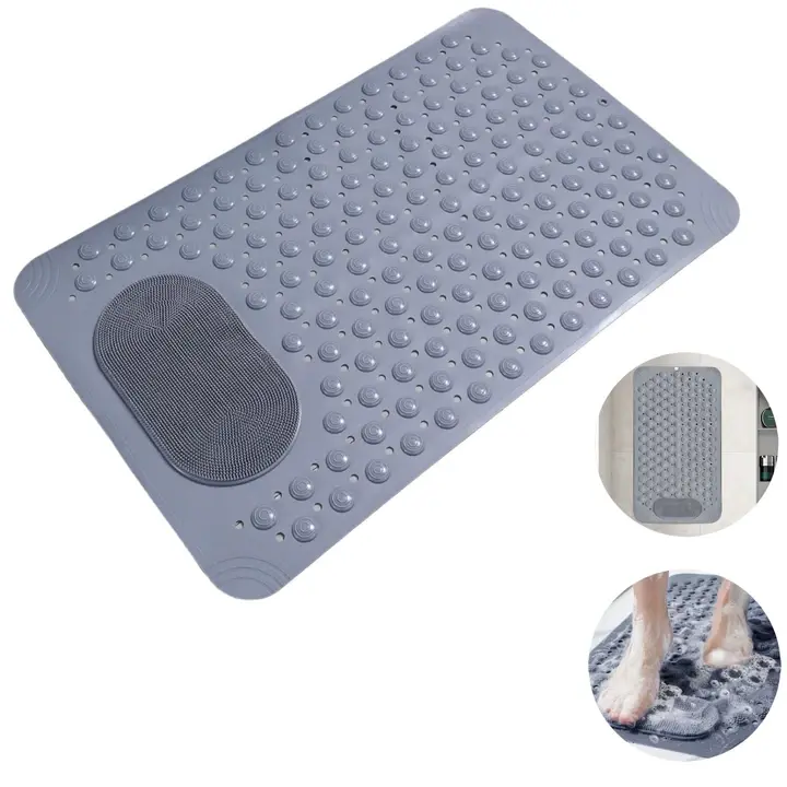 Rectangle Non-Slip Soft Quick-Drying Bath Mat with Bubble Texture, Drain Holes, Suction Cups, Massage Function – Indoor Recreation Bathroom Essential for Home Bathtubs & Showers