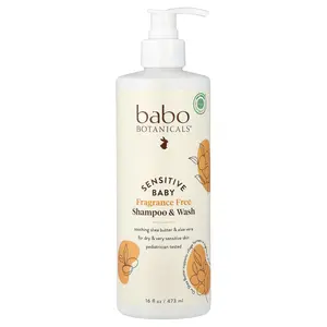 Babo Botanicals Sensitive Baby, Shampoo & Wash, Fragrance Free, 16 fl oz (473 ml)