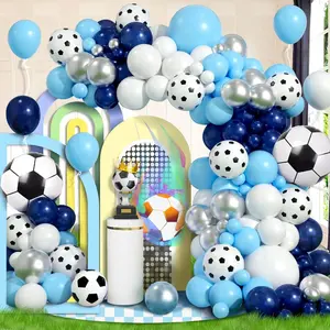 116Pcs Football Theme Balloon Garland Set, Blue and White Balloon Football Print Balloon Men's Football Birthday Decoration Sports Theme Bachelor Party Supplies