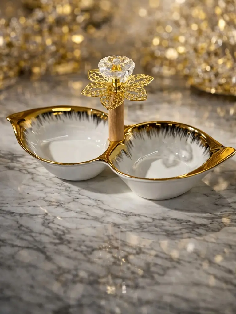 Luxury Gold-Leaf Divided Serving Platter