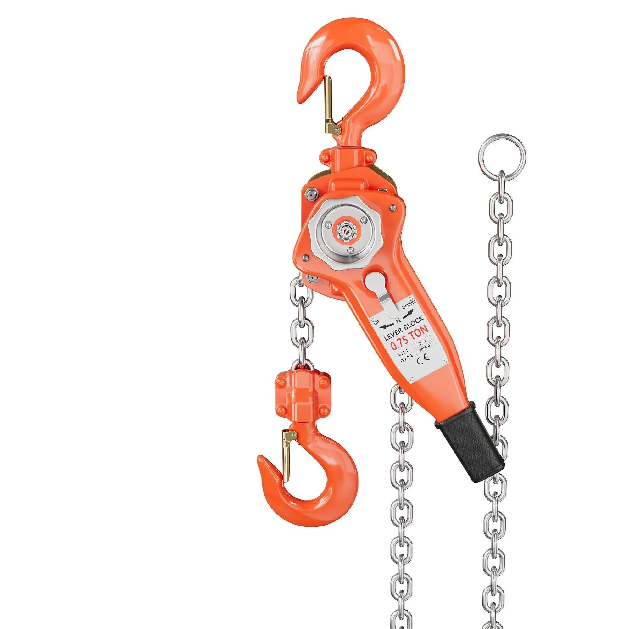Manual Lever Chain Hoist 3/4 Ton 1650 lbs Capacity, 10FT Come Along with G80 Galvanized Steel Chain, Weston Double Pawl Safety Brake, 360° Swivel Hook for Garage, Factory, Dock, Construction