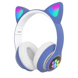 Wireless Gaming Headset Cat Ear RGB LED Bluetooth Over-Ear Headphones with Mic (Foldable, Wired/Wireless)