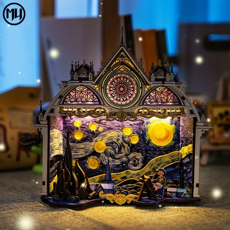 MU X MIAO SPACE Starlit Night 3D Three Dimensional Metal Puzzle Handmade DIY Educational Brain Teaser Toy Desktop Office Decoration Stress Relief Gift for Girlfriend Birthday Christmas Halloween Multicolor Artistic Present Suitable for Collection Movable
