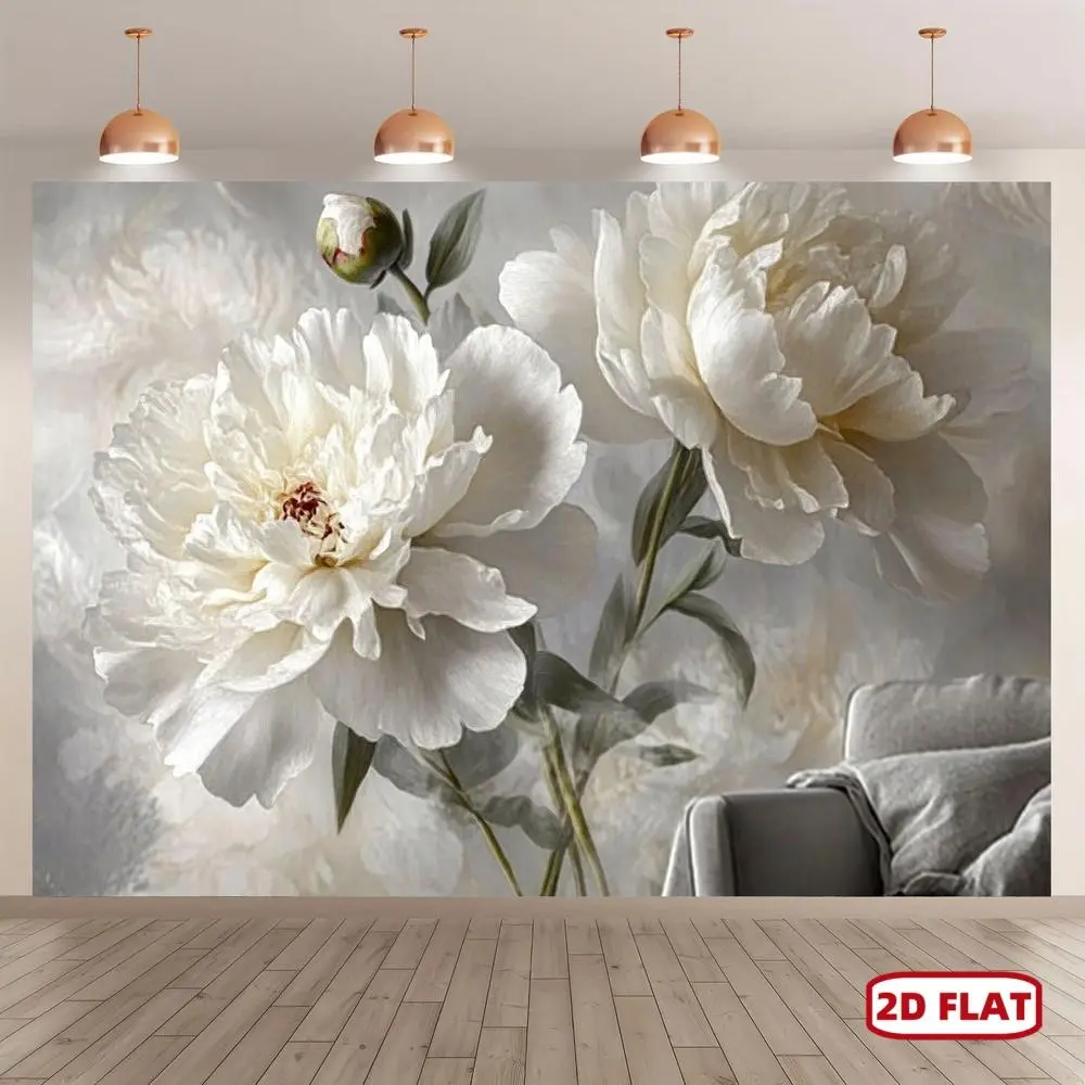 1PC,2D Flat Vintage Oil - Painting Style White Peony Backdrop, Artistic Floral Wall Decor Tapestry, Background Curtain For Bedroom, Living Room, Photography And Live Streaming, Home Soft Decoratio, Decoration, One-Piece