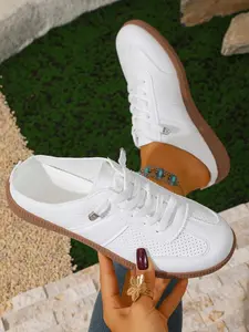 Women's breathable summer white sneakers, Walking Shoes, soft-soled anti-slip two-in-one mules, Casual Lifestyle Footwear, flat casual women's shoes