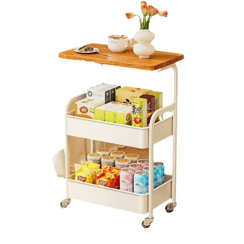 Snack Cart with Wheels, Rolling Kitchen Cart, 3-Tier Metal Rolling Utility Cart, Storage Cart, Lockable Wheels, Movable Storage Organizer Trolley for Kitchen, Office, Bedroom, Living Room
