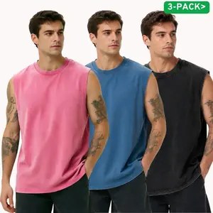 Solid Color 1/3-Pack Unisex Vintage Washed Cotton Vest– Soft Sleeveless Tops, for Men & Women, Casual Streetwear