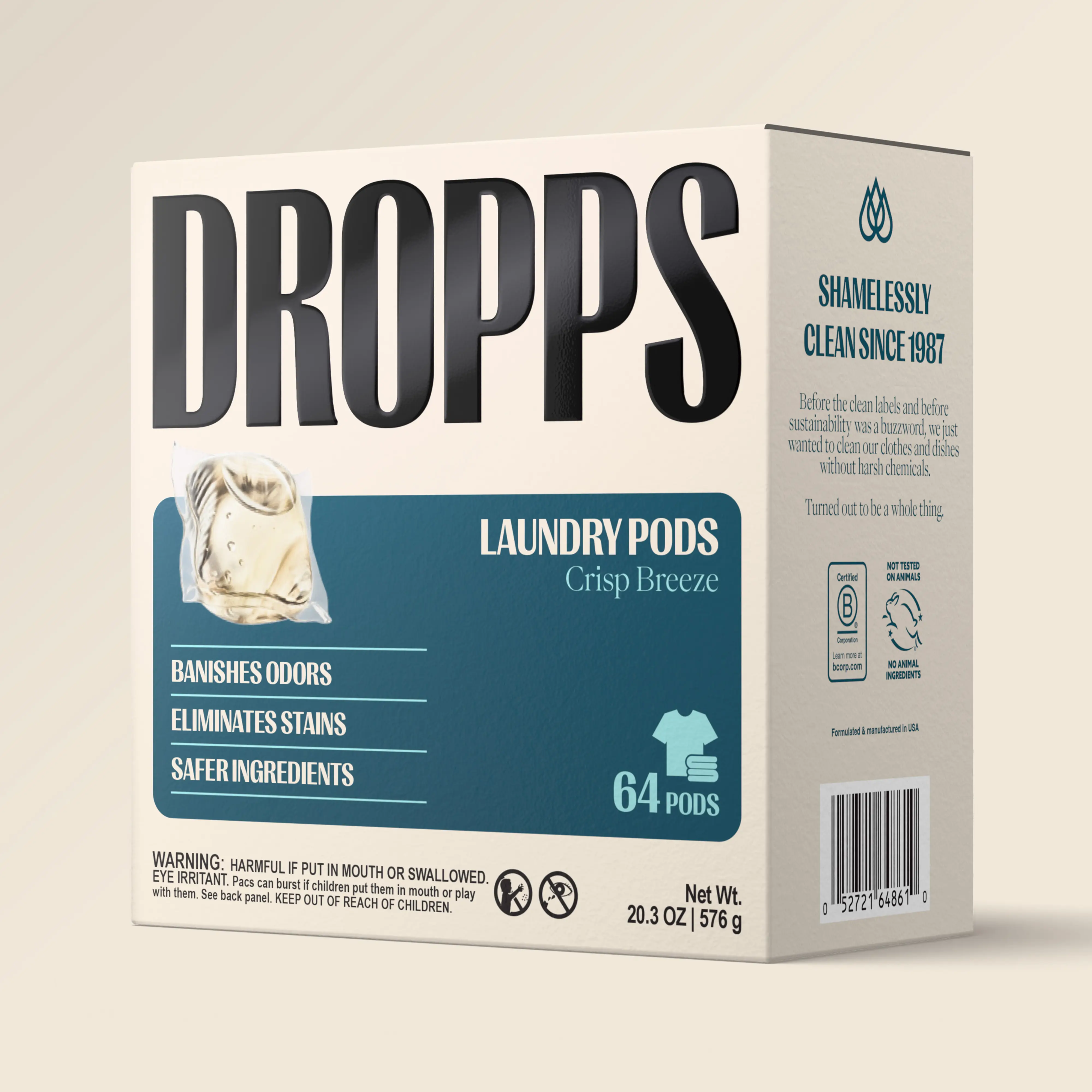 Dropps Laundry Pods. Bio-based Ingredients. 100% Plastic Free Packaging. No phthalates, phosphates, dyes, chlorine. Household Laundry Detergent