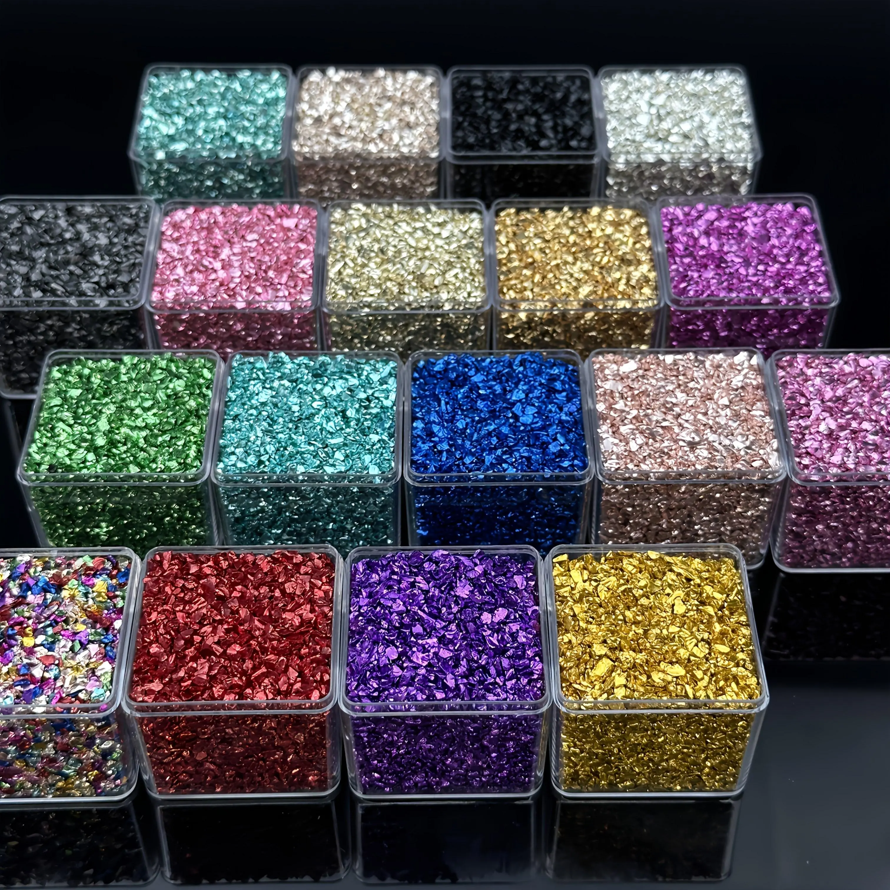 90 grams, 18colors, 1-6mm irregular high-quality colored glass pebbles, DIY handmade decorative accessory set, nail art DIY vase creative filler, gift bag filler, art project, handicraft enthusiast, vase filler (No box)