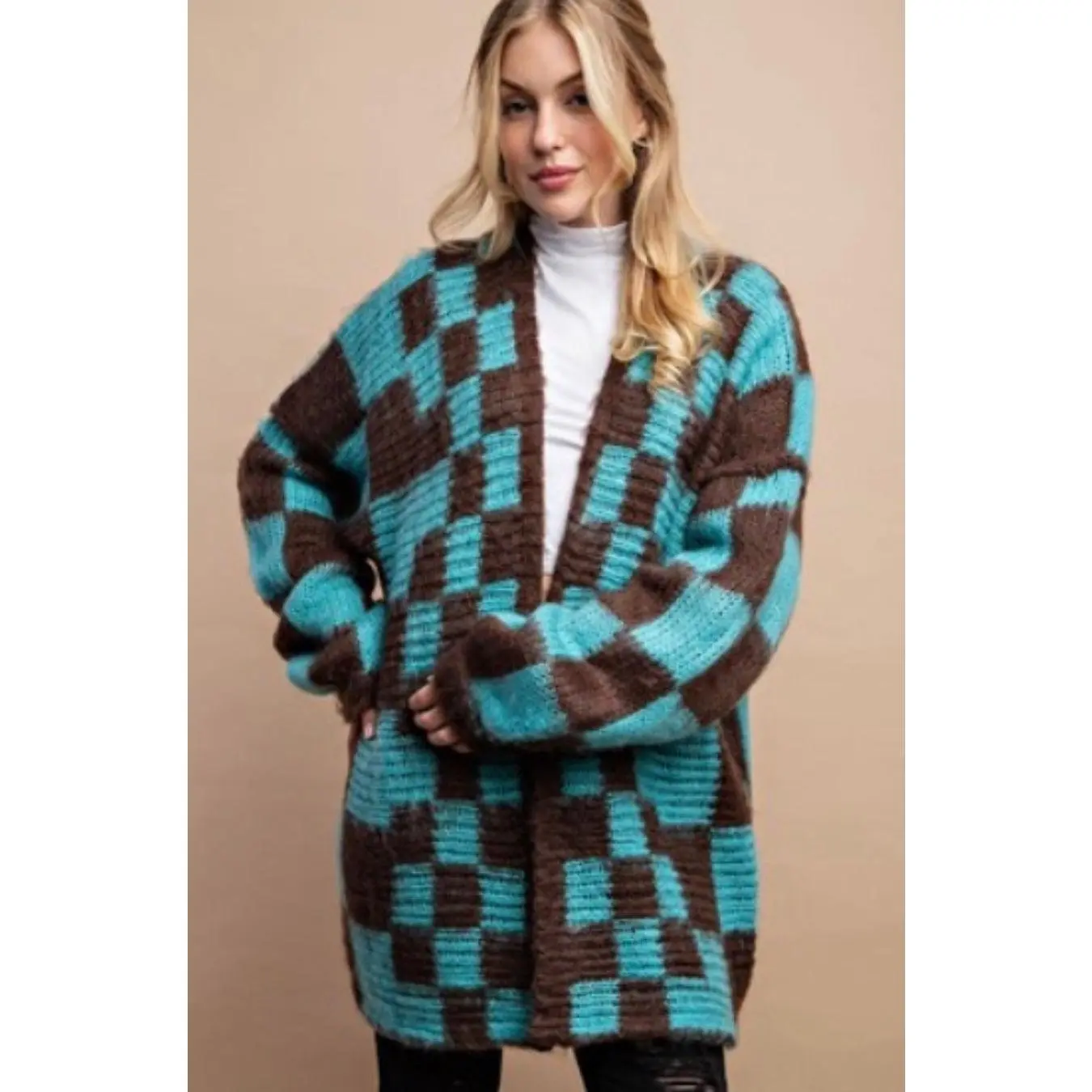 Chunky Checkered Cardigan