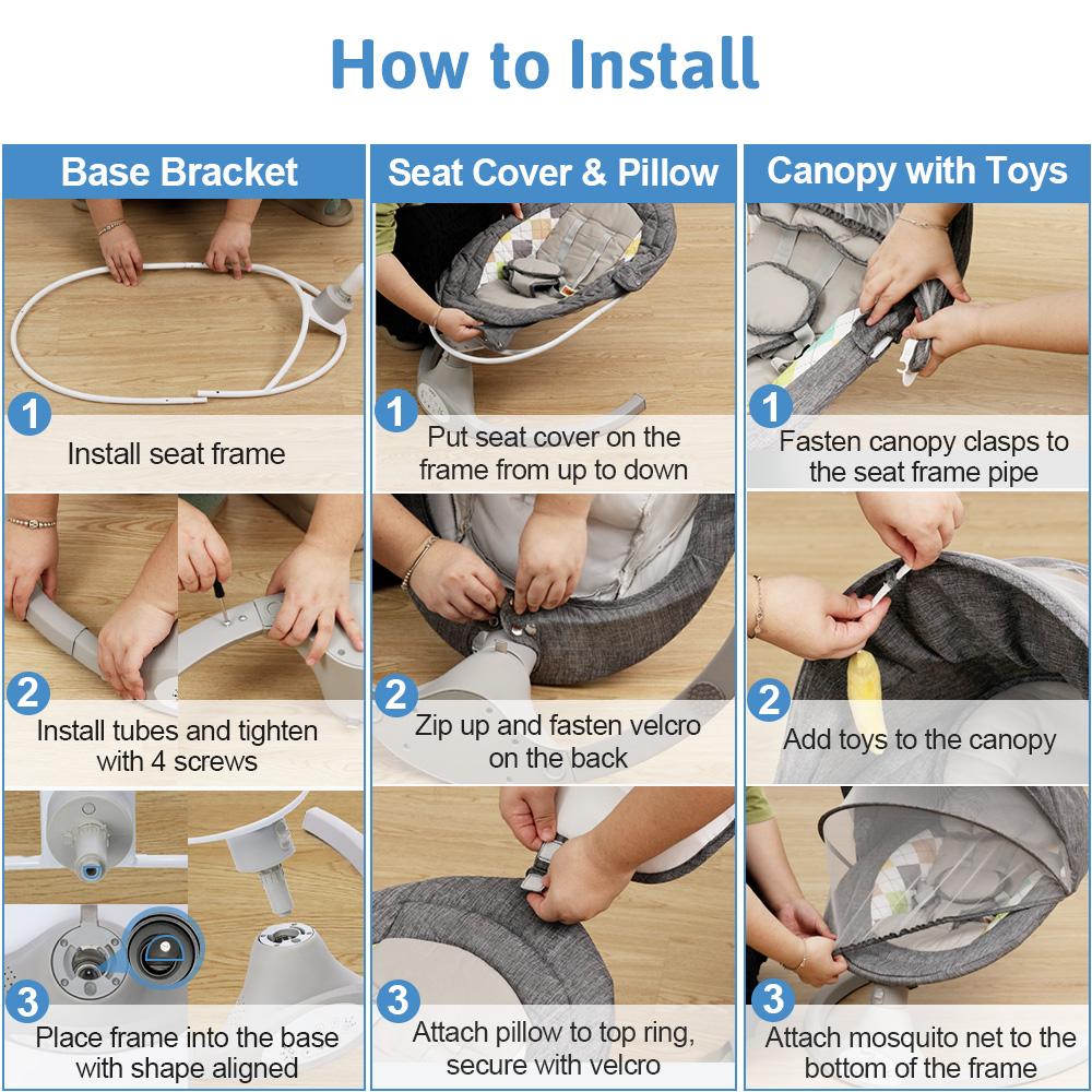 COMOMY Baby Swing for Infants with 5 Natural Sway Speeds, Portable Bt Music Baby Swing with Remote Control & 5-Point Harness, Hands-Free Baby Soother, Lightweight Baby Rocker for 5-20 Lb, 0-6 Months, Grey, Valentine's Day