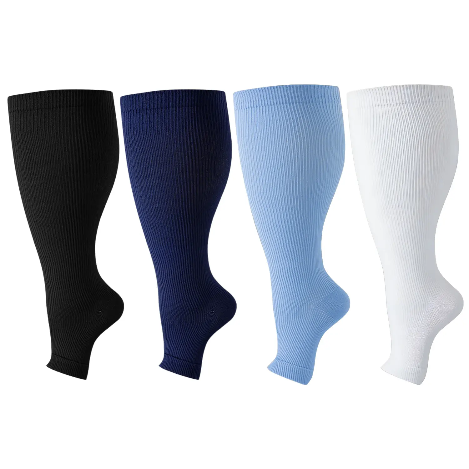 3 Pairs Open Toe Compression Socks for Women & Men 15-20mmHg Toeless Sock Knee High Support Stockings