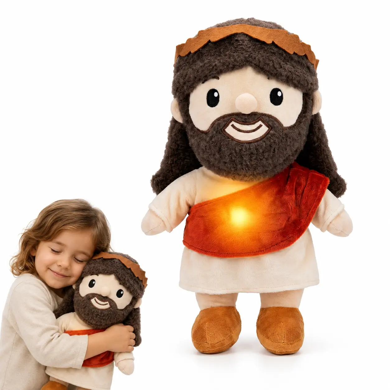 Breathing Jesus Plush Toy - Huggable Stuffed Animal with Gentle Motion, Emotional Comforting Look, Everyday Bedroom Gift for Kids & Adults, Home Desk Decor, Bedtime Prayer Companion, Cuddly Doll Gift