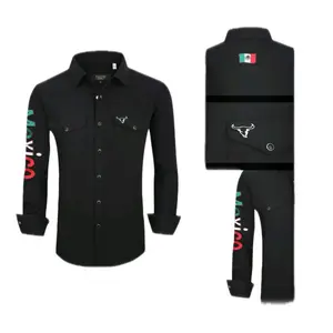 Weatern Shirt Cowboy Menswear Top Beige Long Sleeve Mexican Flag