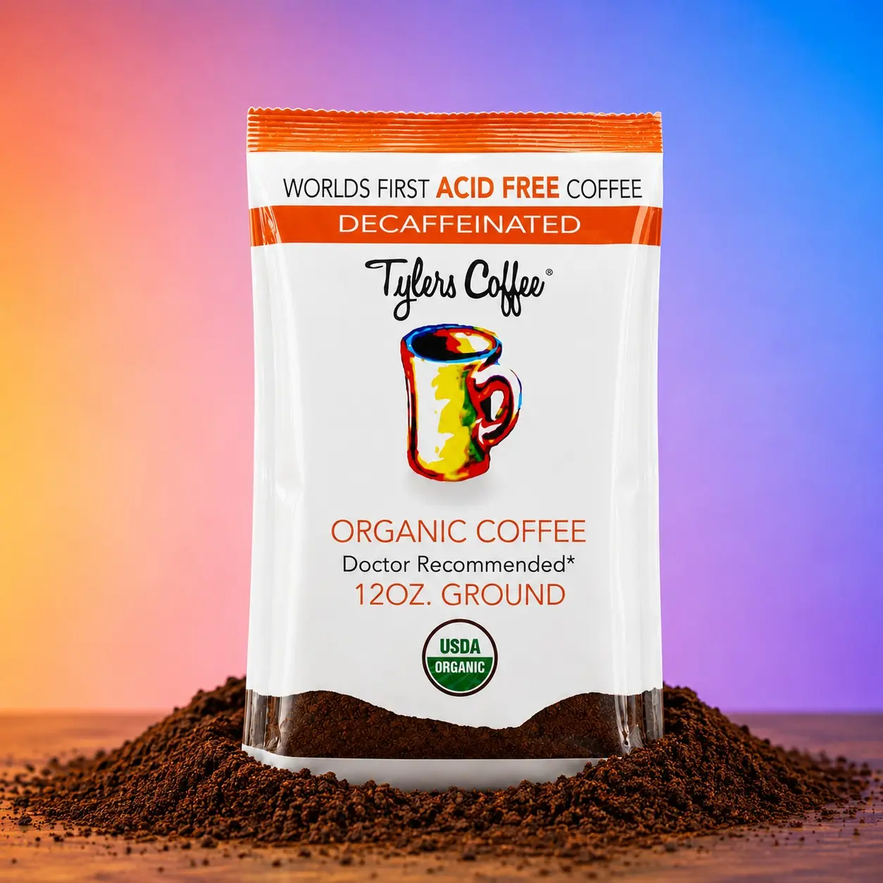 Tylers Coffee - The First & Only Acid Free Decaf Coffee | Organic Ground Easy on Stomach Beverage Bean Tylers Coffee - The First & Only Acid Free Decaf Coffee | Organic Ground Easy on Stomach Beverage Bean