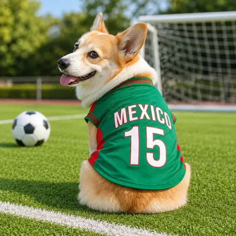 Pet Jersey Shirt - Mexico 15 Multi-Size Soft Sleeveless Vest, Red-Green Breathable Mesh Fabric Outfit, Soccer Look, Party-Day Ready, Mesh Keeps Outfit Light, Move With Ease for Small-Medium Dogs, Ideal for Photos, Walks