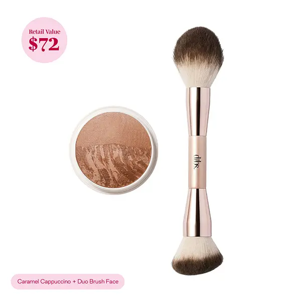 DIBS Beauty Espresso Essentials Set - Duet Baked Bronzer & Duo Brush Face - Makeup Brush & Bronzer Set