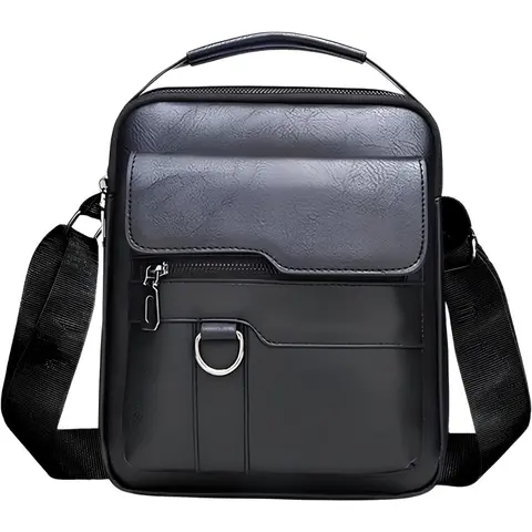WEIXIER Men's PU Leather Single-Shoulder Waterproof Crossbody Messenger Work Bag - Classic Vintage Stylish Casual Crossbody Bag for Streetwear Outfits, Large Capacity, Adjustable Straps, Abrasion Resistant, Commute & Travel