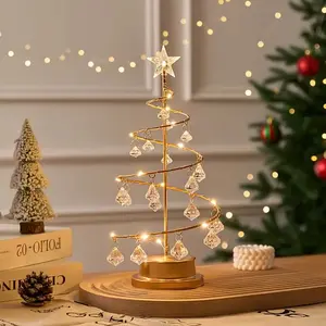 1 piece of luminous Christmas decoration lights, crystal decoration desktop decoration lights, Christmas desktop Christmas tree decoration acrylic iron Christmas tree lights, acrylic gold LED night light, acrylic ornament, for decoration, Led Star Light
