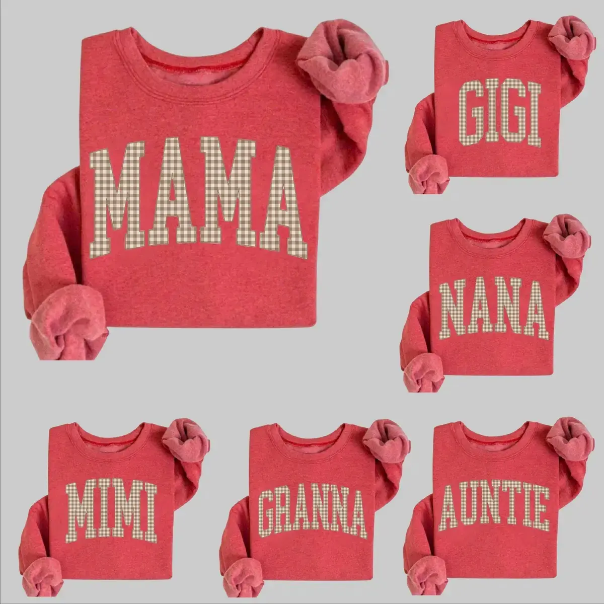 Customize Gingham Mama Sweatshirt, Personalized Mama Shirt Vintage Mama Shirt Trendy Mama Shirt Mothers Day Gift New Mama Baby Shower Pregnancy Announcement Shirt, Heather Scarlet Red - TrendWear USA