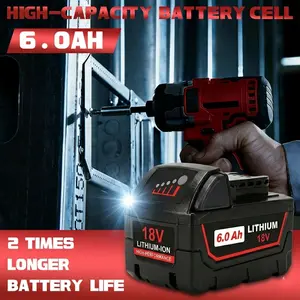 1Pack/2Packs 18V 6.0Ah Replace for Milwaukee M18 Battery 48-11-1860 48-11-1850 48-11-1840 Cordless Power Tools Lithium-Ion Battery