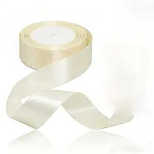 Beige Ivory Satin Ribbon - 25.4 Meters 41mm Wide Solid Color Fabric Ribbon, Gift Wrapping Supplies, for DIY Crafts, Wedding Decorations, Christmas Celebrations, Hair Accessories, Floral Bouquets, Home Decor & Event Styling