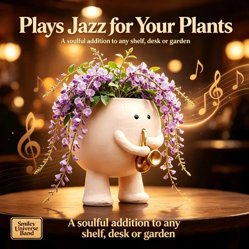 Pricetail Smiley Face Saxophone Garden Planter Pot - Drainage-Ready, Gift-Ready for Musicians, Boosts Jazz Club Vibe to Desks & Gardens plants decor unique