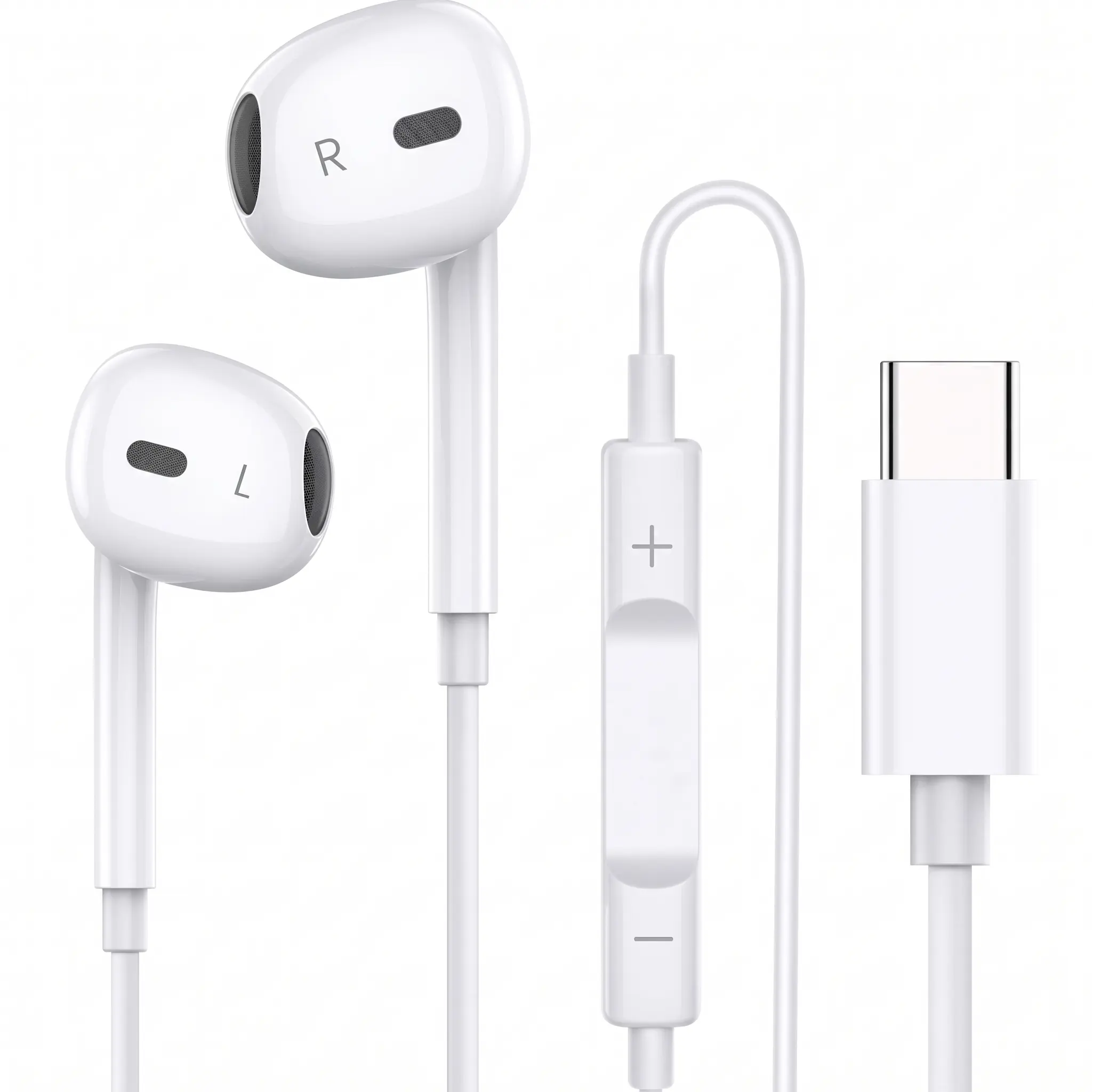 USB-C Headphones with Mic & Volume Control- HiFiStereo Earbuds for iPhone 1717 Pro/16/15, Samsung S25/S24/S23, Pixel 10/9, OnePlus & USB-C Phones