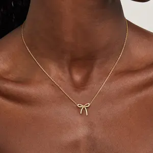 Tewiky Gold Necklace for Women - Bow Necklace  Dainty  Cute Small Tiny Bow Pendant Choker Chain Necklace Trendy Necklaces for Women Gold Jewelry Gift
