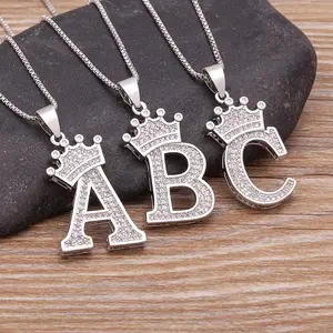 Nidin Hot Sale A-Z Letters Crown Pendant Initial Alphabet Necklace For Women Men Accessories Name Jewelry Wholesale Party