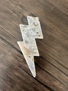 Pink Amethyst Lightning Bolt Carving | Sparkling Quartz Striations | Crystal Décor, Altar Stone, Gift | 5 inches