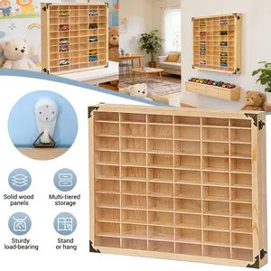Wooden Wall Mount Display Case for Diecast Car, with Dust Resistant Door, Display Box 1/64 Scale Diecast Model Cars Display Storage Organizer Case, Stores up to 60 Cars