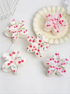 5pcs Summer Sweet Cherry Print Hair Claw Clips, Simple Fresh Floral Design, Beach Vacation Style, Suitable for Ponytail & Shark Clip, Flower Hair Clip