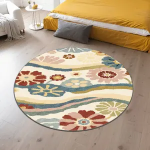 Velvet round patterned printed carpet that is soft and comfortable, suitable for multiple scenarios, available in various sizes, and non-shedding, Flower Pattern Rugs