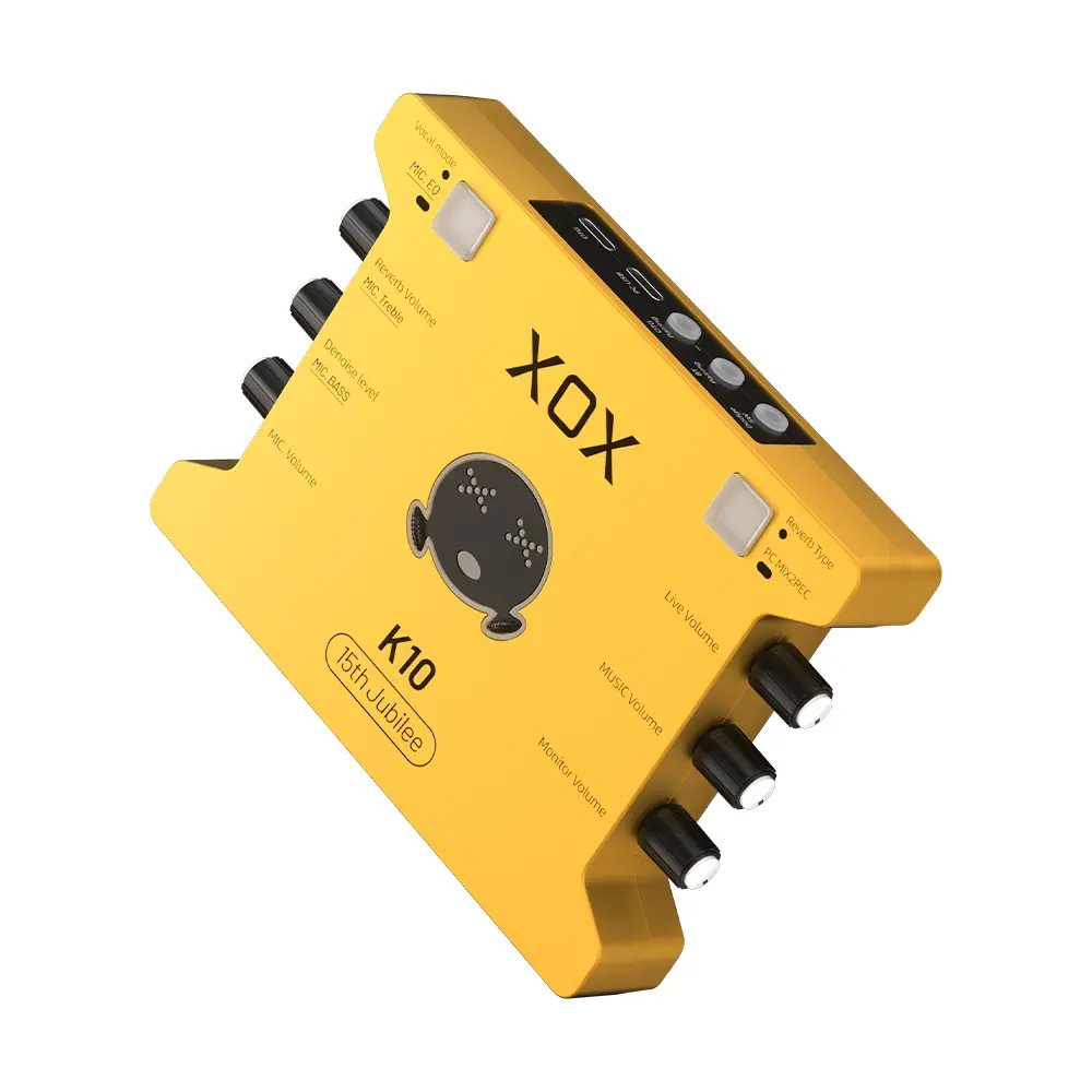 XOX K10 15Jubilee live streaming sound card,Audio interface mixer with 3.5/6.5mm input,bluetooth,Wireless OTG,voice changer,DJ mixer for music studio recording gaming podcast.