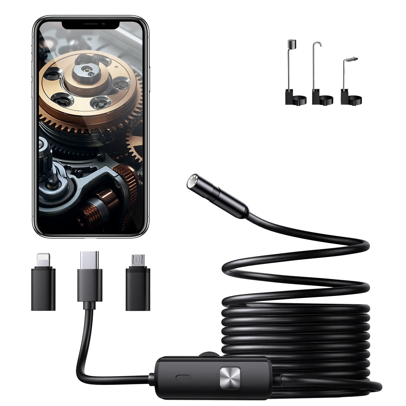 Snake Camera with Light (16.4ft), 1920P HD Endoscope for iOS & Android Smartphone, Semi-Rigid Inspection Borescope Tool with 8 Adjustable LEDs ip67 waterproof improvement home