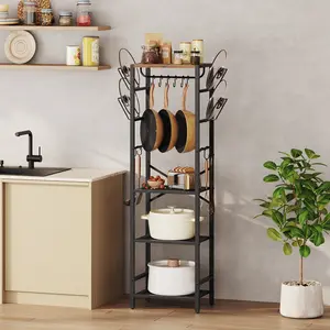 MAHANCRIS 4-Tier Pot Rack, Pots and Pans Organizer for Kitchen, Lid Organizer Rack with U-Shaped Lid Holders, Kitchen Storage Shelf for Standing Cookware, Rustic Brown and Black #SpringSale #BigSpringSale