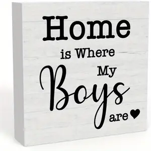 Home Is Where My Boys Are Home Sign, 1 Count PVC Welcome Home Door Sign, House Decoration for Desktop Wall, Decorative Plaque