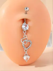 Heart Shaped Belly Button Ring, Stainless Steel Belly Ring, Dangling Navel Piercing Jewelry, Belly Piercing Jewelry for Women, Fashion Accessories for Party, Daily Clothing Decor, Body Piercing Jewelry, Body Jewellery