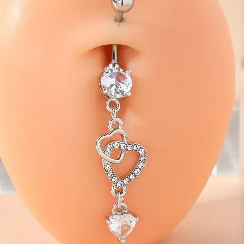 Heart Shaped Belly Button Ring, Stainless Steel Belly Ring, Dangling Navel Piercing Jewelry, Belly Piercing Jewelry for Women, Fashion Accessories for Party, Daily Clothing Decor, Body Piercing Jewelry, Body Jewellery
