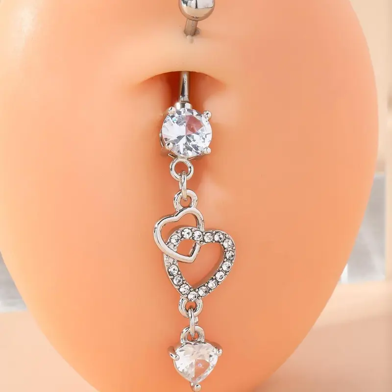 Heart Shaped Belly Button Ring, Stainless Steel Belly Ring, Dangling Navel Piercing Jewelry, Belly Piercing Jewelry for Women, Fashion Accessories for Party, Daily Clothing Decor, Body Piercing Jewelry, Body Jewellery