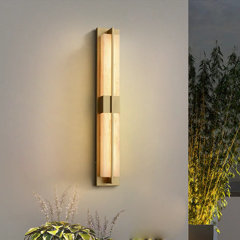 Homary 31" Gold 1-Light Rectangle LED Flush Outdoor Sconce - Metal Acrylic Decorative Wall Light, IP65 Waterproof Contemporary Home Fixture, 2.20lb for Curb Appeal House Porch