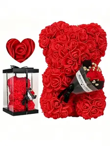 Handmade Eternal Flower Rose Teddy Bear Gift Box, Ideal for Couples' Dates, Valentine's Day, Anniversary, Birthday, Halloween, Christmas, Ideal Gift Choice