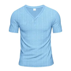 Men’s plain V-neck short-sleeve T-shirt, casual style tee, regular fit breathable summer T-shirt, men’s top for daily wear, tropical