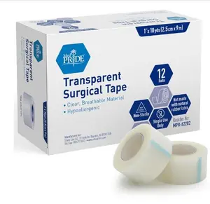 MED PRIDE Hypoallergenic Adhesive Surgical Tape 12 Pack Breathable First Aid Med Tape Latex & Rubber Free (1" X 10 yds Clear,Transparent)