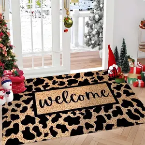 Christmas Leopard Print Welcome Mat, Fashion Entrance Rug with Silicone Backing, Ideal for Bathroom & Kitchen, Holiday Gift Idea